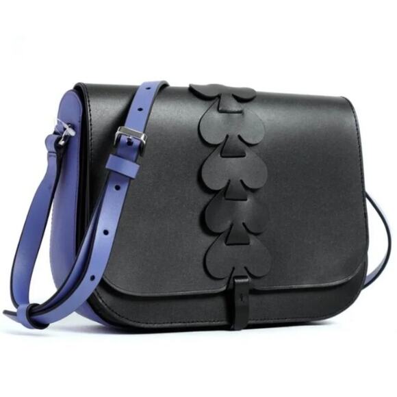 Kate Spade New York Handbags - KATE SPADE Nadine Woven Spade Medium Flap Shoulder Leather Black/Violet NWT